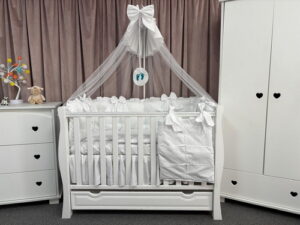 PEPPIbambini ROYAL White Terciopelo 11 Piezas Juego de Ropa de Cama para Cuna, 100% Algodón con bordado + Mosquitera - Imagen 10