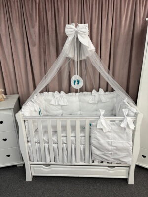 PEPPIbambini ROYAL White Terciopelo 11 Piezas Juego de Ropa de Cama para Cuna, 100% Algodón con bordado + Mosquitera - Imagen 9