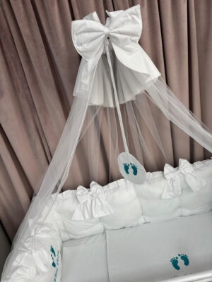 PEPPIbambini ROYAL White Terciopelo 11 Piezas Juego de Ropa de Cama para Cuna, 100% Algodón con bordado + Mosquitera - Imagen 8