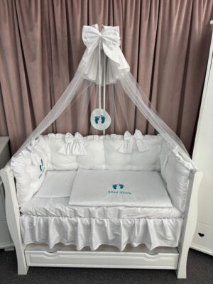 PEPPIbambini ROYAL White Terciopelo 11 Piezas Juego de Ropa de Cama para Cuna, 100% Algodón con bordado + Mosquitera - Imagen 2