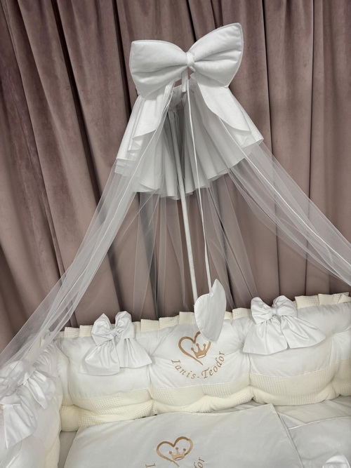 PEPPIbambini ROYAL White Terciopelo 11 Piezas Juego de Ropa de Cama para Cuna, 100% Algodón con bordado + Mosquitera - Imagen 7