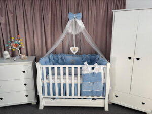 PEPPIbambini ROYAL Blue Terciopelo 11 Piezas Juego de Ropa de Cama para Cuna, 100% Algodón con bordado + Mosquitera