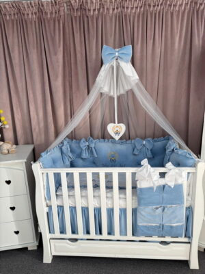 PEPPIbambini ROYAL Blue Terciopelo 11 Piezas Juego de Ropa de Cama para Cuna, 100% Algodón con bordado + Mosquitera - Imagen 3