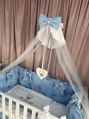 PEPPIbambini ROYAL Blue Terciopelo 11 Piezas Juego de Ropa de Cama para Cuna, 100% Algodón con bordado + Mosquitera - Imagen 2