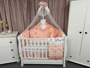PEPPIbambini ROYAL Somon Terciopelo 11 Piezas Juego de Ropa de Cama para Cuna, 100% Algodón con bordado + Mosquitera - Imagen 8