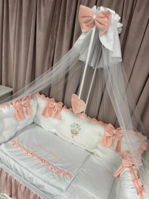 PEPPIbambini ROYAL White Somon Terciopelo 11 Piezas Juego de Ropa de Cama para Cuna, 100% Algodón con bordado + Mosquitera - Imagen 7