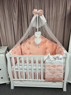 PEPPIbambini ROYAL Somon Terciopelo 11 Piezas Juego de Ropa de Cama para Cuna, 100% Algodón con bordado + Mosquitera - Imagen 7