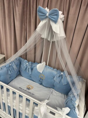 PEPPIbambini ROYAL Blue Terciopelo 11 Piezas Juego de Ropa de Cama para Cuna, 100% Algodón con bordado + Mosquitera - Imagen 9