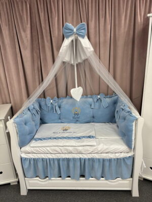 PEPPIbambini ROYAL Blue Terciopelo 11 Piezas Juego de Ropa de Cama para Cuna, 100% Algodón con bordado + Mosquitera - Imagen 5