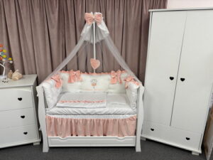 PEPPIbambini ROYAL White Somon Terciopelo 11 Piezas Juego de Ropa de Cama para Cuna, 100% Algodón con bordado + Mosquitera - Imagen 10