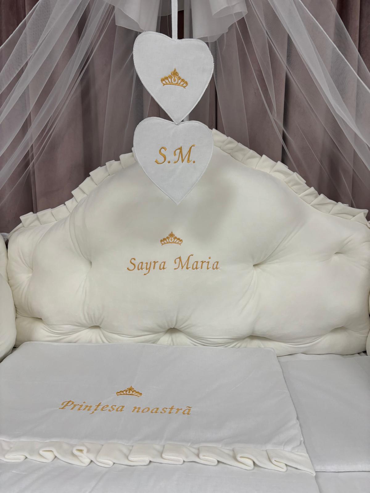 PEPPIbambini ROYAL White Terciopelo 11 Piezas Juego de Ropa de Cama para Cuna, 100% Algodón con bordado + Mosquitera - Imagen 9