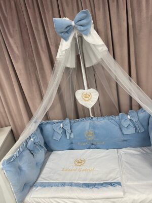 PEPPIbambini ROYAL Blue Terciopelo 11 Piezas Juego de Ropa de Cama para Cuna, 100% Algodón con bordado + Mosquitera - Imagen 9