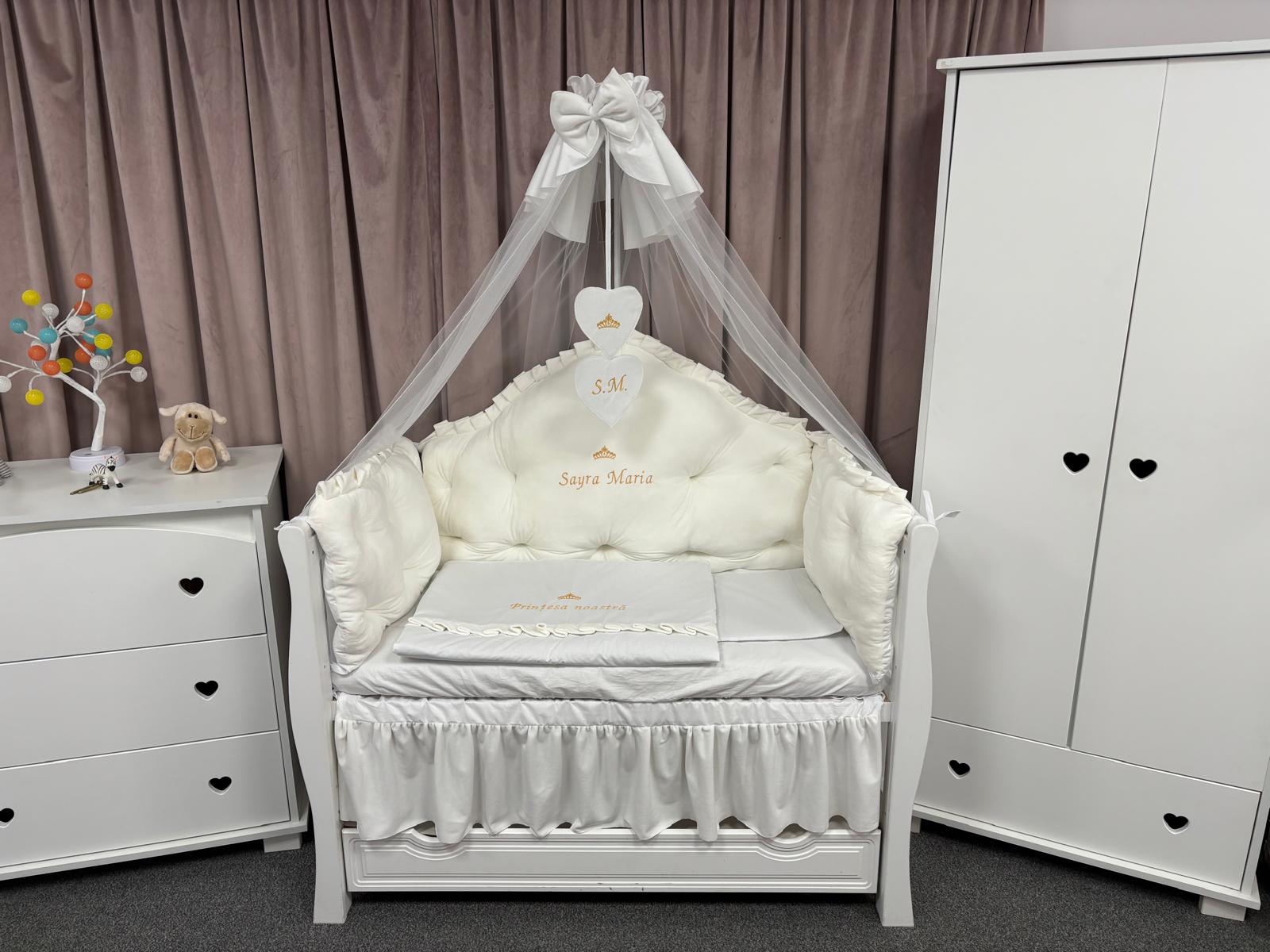 PEPPIbambini ROYAL White Terciopelo 11 Piezas Juego de Ropa de Cama para Cuna, 100% Algodón con bordado + Mosquitera - Imagen 11