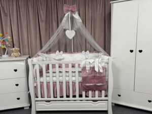 PEPPIbambini ROYAL White Pink Terciopelo 11 Piezas Juego de Ropa de Cama para Cuna, 100% Algodón con bordado + Mosquitera - Imagen 10