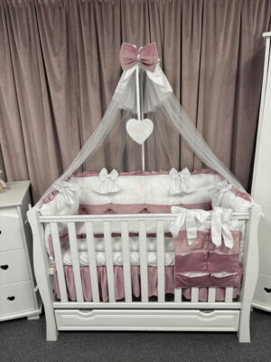 PEPPIbambini ROYAL White Pink Terciopelo 11 Piezas Juego de Ropa de Cama para Cuna, 100% Algodón con bordado + Mosquitera - Imagen 9
