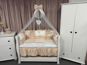 PEPPIbambini ROYAL White Beige 11 Piezas Juego de Ropa de Cama para Cuna, 100% Algodón con bordado + Mosquitera