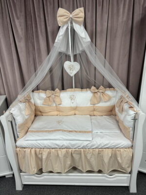 PEPPIbambini ROYAL White Beige 11 Piezas Juego de Ropa de Cama para Cuna, 100% Algodón con bordado + Mosquitera - Imagen 9